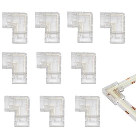 Clearhill 8mm 3Pin 10Pcs Transparent Solderless L-Shape COB LED Strip Connectors,90°Right Angle Corner Joints for Double Color 5V/12V/24V LED Strips,No Soldering Required,Secure Connection.