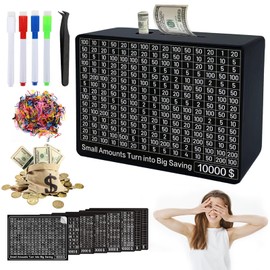 Wooden Money Saving Box Reusable Cash Vault Wooden Money Box with 8 Saving Targets Coin Money Savings Box with Counter No Install Required Gift for Adults Kids Boys Girl Black (Black)