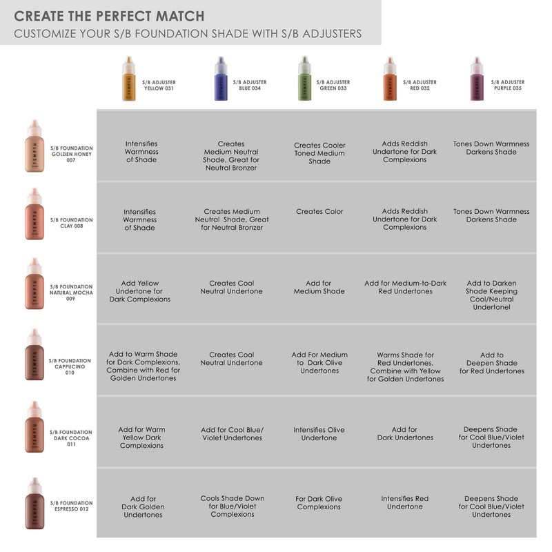 TEMPTU S/B Silicone-Based Shade Adjuster Starter Set: Long-Lasting, Highly-Pigmented Formula