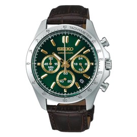 Seiko Selection Men's Quartz Chronograph, Dial: Green, Band: Brown (Leather), Horizontal 3-prong chronograph