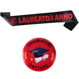 GEBETTER Italienisch (2 pcs) Abschluss Schärpe und Button Dekoration Graduation Accessoires Abschlussfeier Geschenk für Abitur Party Abschlussparty Deko Sash Zubehör Prüfung Bestanden (Mann)