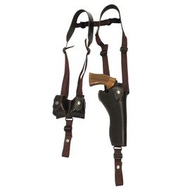 Barsony Brown Leather Vertical Shoulder Holster w/Speed-loader Pouch for 6" NEW MODEL BLACKHAWK 5.5 left