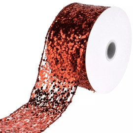 Homeford ESC05 Sequin Dots Overlay Wired Ribbon, 2-1/2-inch, 10-yard, Red