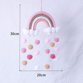 Rainbow Macrame Wall Hanging Hand-Woven Rainbow Macrame Tapestry with Pompom Pendant Decorative Wall Decoration for Baby Room (#1)