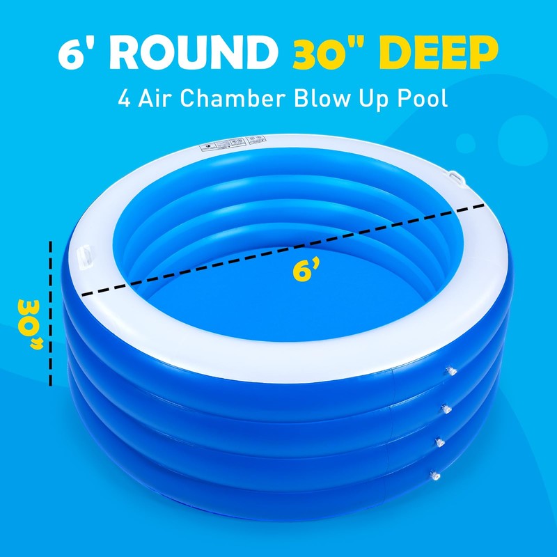 Biange Blow Up Pool, 72" X 30" Round Inflatable Swimming