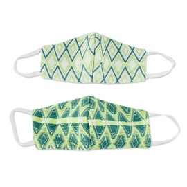 NOVICA Artisan Handmade Cotton Facemask 3layer in Green Brocades White Assorted Guatemala Accessories 'Green Maya Brocade'