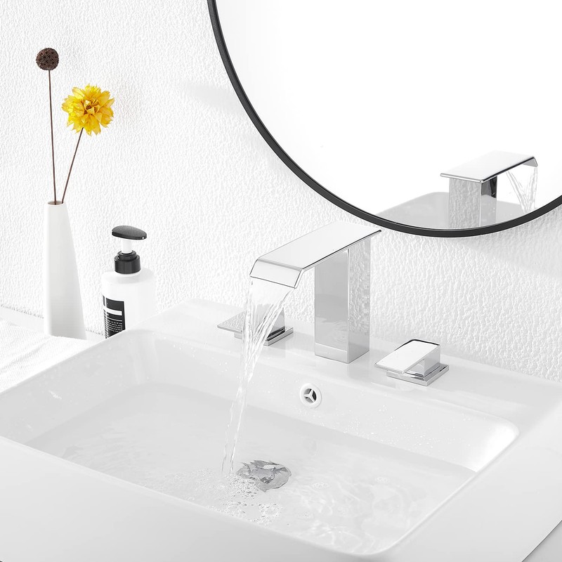 Chrome Bathroom Faucet Waterfall Widespread GGStudy 3 Holes 2 Handle