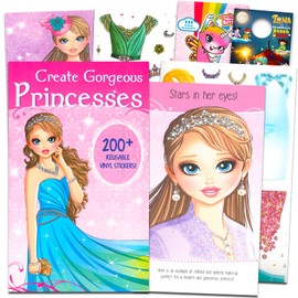 Dress Up Sticker Book for Girls - Dress Up Princess Stickers Create a Scene Sticker Book with 200+ Replaceable Waterproof Stickers, Activities | Princess Party Decorations Bundle