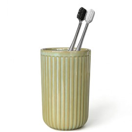 Ceramic Toothbrush Cup for Bathroom, Ceramic Toothbrush Holder, Toothpaste Organizer for Bathroom Countertop, Bathroom Storage Organizer, Kiln Transformation Cup (Green)