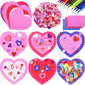 FEQO 532 Pcs Valentine's Day Foam Heart Craft Kit, 27 Pcs Large Foam Heart Stickers Self Adhesive Valentine Crafts for Kids Valentine's Day Mother's Day Birthday with 12 Colors Watercolor Pen
