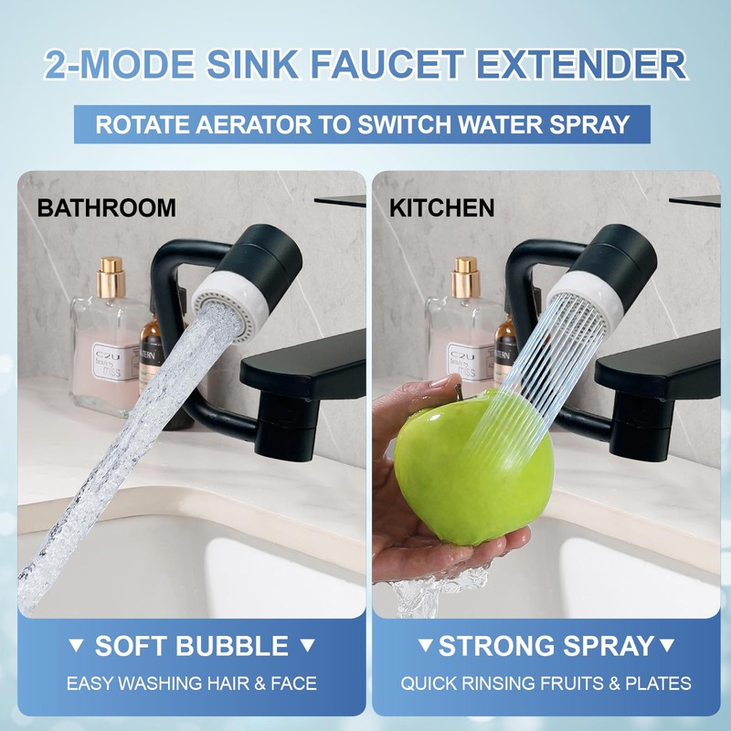 Matte Black Faucet Aerator, 1080° Swivel Faucet Extender, Kitchen Sink