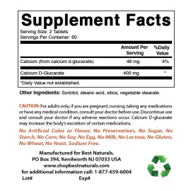 Best Naturals Calcium D-Glucarate 200 mg 120 Tablets