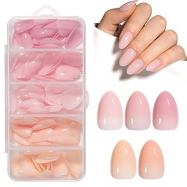 AILLSA Uñas postizas cortas color rosa nude RealFit - Set de 4 puntas de uñas postizas preformadas, extensiones de uñas de larga duración para salón, 