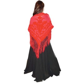 Arsimus Velvet Burnout Shawl Wrap With Fringe (Red)