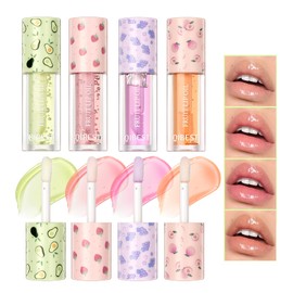 Fruit-Flavored Plumping Lip Oil Set 4 Packs Moisturizing Lip Glow Oil Long Lasting Nourishing Lip Gloss Set No-Sticky Gloss Lip Balm Lip Care