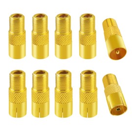 10 Pieces F Female to RF Male Female Coaxial Adapter, KUOQIY TV 9.5 5 Male & 5 Female to F Type Screw Connector Female Converter, F-Type Female to TV Antenna Adapter, Gold-Plated