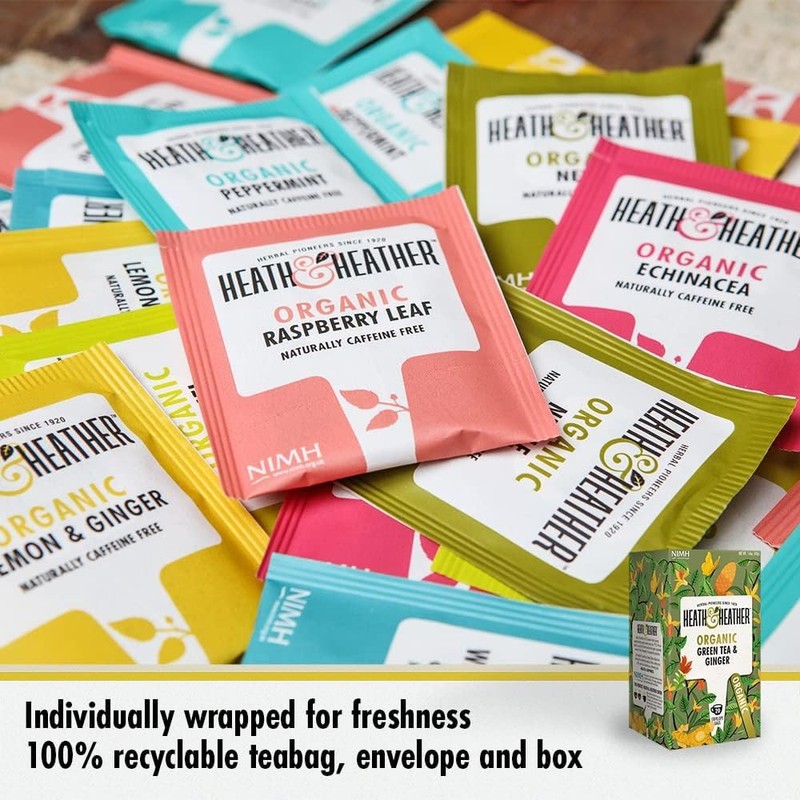 Heath & Heather Organic Green Tea & Ginger Tea Bags