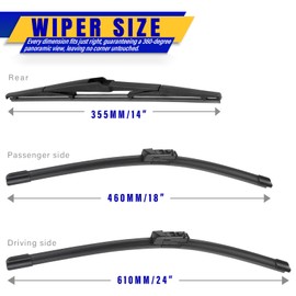 3 wipers Replacement for 2017-2022 2023 Mazda CX-5 2017-2022 2023 Mazda CX-9, Windshield Wiper Blades Original Equipment Replacement - 24"/18"/14" (Set of 3)