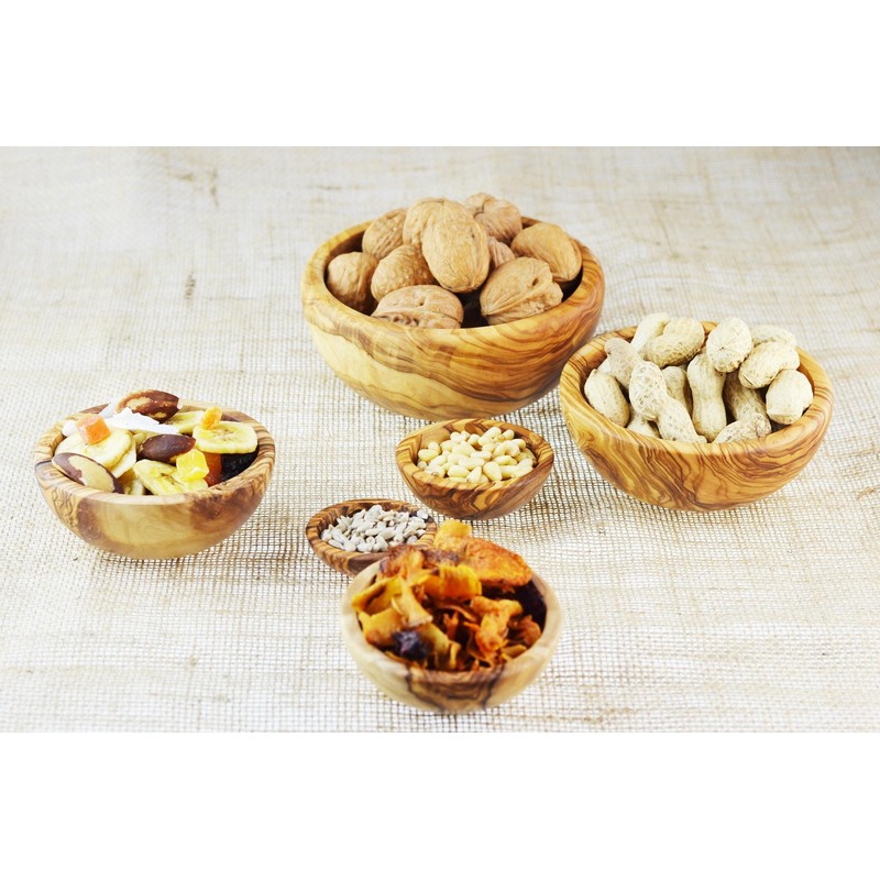 Olive Wood Nesting Bowls, Set of 6, Wood, Grain/Natural, 15