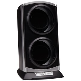 Diplomat Double Metallic Silver / Black Watch Winder with Built In IC Timer