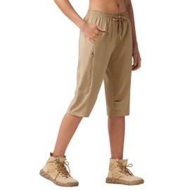Willit Womens Capri Pants Long Hiking Crago Shorts Below Knee Length Lightweight Quick Dry Water Resistant Pockets Dark Khaki S
