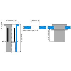sourcing map M8 Multi-Grip Rivet Nuts, 30pcs Pre-Bulbed Shank Flat Head Threaded Insert Nut Carbon Steel Plus Nuts for Construction Industrial
