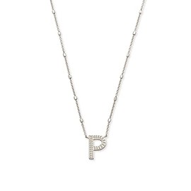 Kendra Scott Letter P Pendant Necklace for Women, Fashion Jewelry, Rhodium-Plated Brass, Rhodium Metal, Letter P