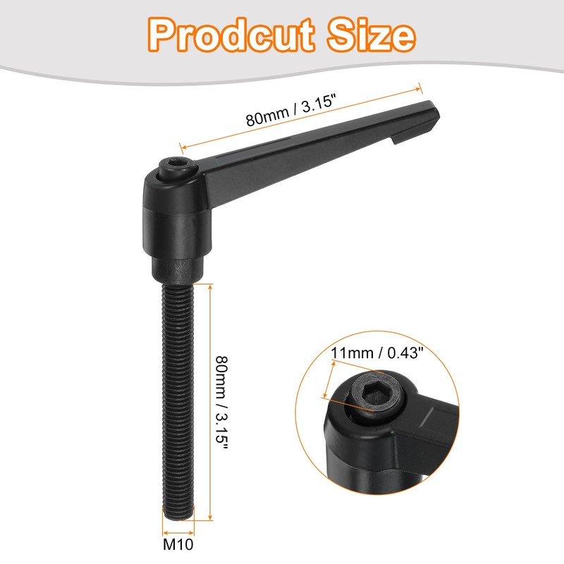 sourcing map 3Pcs M10 x 80mm Adjustable Knobs Handle Male