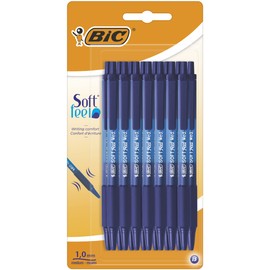 Bic Soft Feel Click Grip Ballpoint Pen - 1.0mm Tip - Soft Touch Rubber Grip - Blue (Pack of 15)