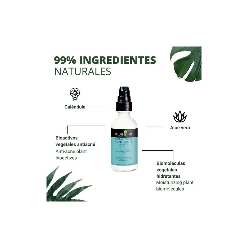 Rusens Crema Facial Purificante Piel Grasa Antiacné Natural Vegano 60ml