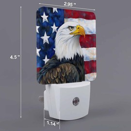4th of July Night Lights Auto Sensor Eagle Plug-in LED Nightlights Dusk to Dawn for Living Room, Bedroom, Bathroom, Hallway, Stairways Independence Day Decor, Rustic Retro American Flag