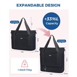 Fmeida Gym Bag with Shoe Compartment Expandable, Duffle Bag for Travel with Wet Pocket, Sports Duffels with Yoga Mat Strap, Personal Item Travel Bag Overnight Weekender Tote Bag for Women - Black