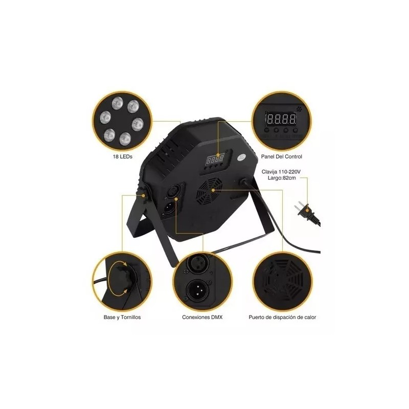 Taej 85 2 Reflectores Cañones Luces Led 18x1 Rgb Audioritmico