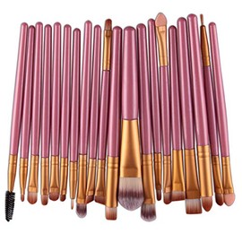 20 brochas de maquillaje para sombra de ojos, delineador de ojos, base, colorete, labios, polvos, crema líquida (rosaoro)                             