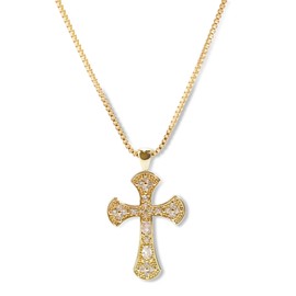 Fohufo Birthstone Cross Necklace - Dainty 14K Gold Plated Cross Pendant Necklace, Cross Necklace Jewelry Religious Gifts for Women