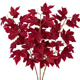 Oairse Artificial Maple Leaves Branches 3 Pcs Mixed Corlor Fall Leaves Stems Fake Bushes Dark Red Maple Leaf Stems for Table Centerpieces Thanksgiving Festival Autumn Home Decor