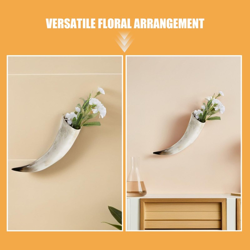 RUNROTOO 2Pcs Horn Wall Flower Vase: Natural Cow Horn Decorative