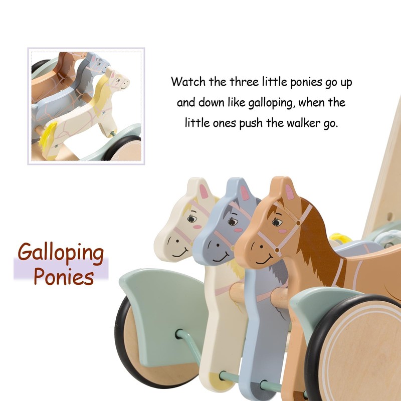 Wooden Baby Push Walker for Boys Girls Ages 1-3, Galloping