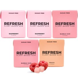 Refresh Gum, Xylitol, Natural, Sugar Free, Chewing Gum, Plastic Free, Natural Flavors & Organic Ingredients, Non GMO, Gluten Free, Vegan, 12 Count (Pack of 5), Fruit Variety Pack