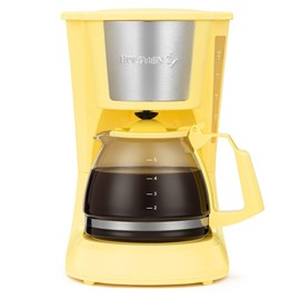 Holstein Housewares 5 Cup Drip Coffee Maker – Compact and User-Friendly with Auto Pause & Serve, Reusable Filter, Measuring Spoon & Glass Carafe, Office & Dorm Use, Yellow