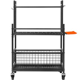 Happybuy Garden Tool Organizer, 16 Slots with Hooks, Yard Tool Tower Rack with Wheels, Metal Stand for Long-Handled Tools, Rake, Broom, for Garage, Shed, Outdoor Use