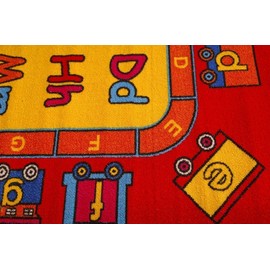 Kids/Baby Room/Daycare/Classroom/Playroom Area Rug. ABC Alphabet Train. Educational. Fun. Non-Slip Gel Back. Play Mat (8 Feet x 8 Feet Round)