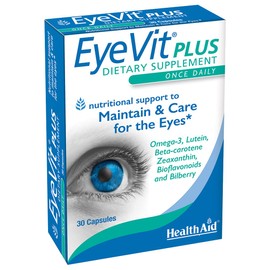 EyeVit Plus – Once-Daily Eye Health Supplement | 30 Capsules | Contains Omega-3, Lutein, Beta-Carotene, Zeaxanthin, Bioflavonoids & Bilberry