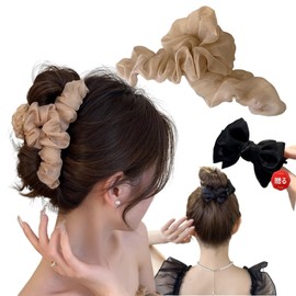 Hair Claw Ribbon, Large Hair Dome, Chiffon, Hair Clip, Hair Clip, Firmly Curled, Barrette, Strong, French Clip, Korean Style, Stylish, Hair Clip, Office, Simple, Hair Accessory, Hair Ornament,