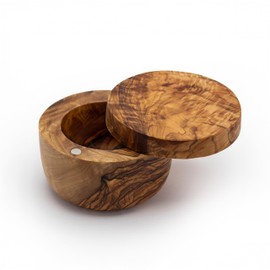 Sainte Olive 4 Inch Olive Wood Salt Cellar With Swivel Magnetic Lid