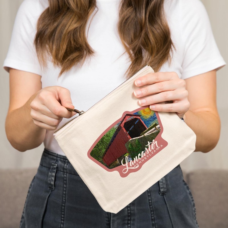 Lancaster County, Pennsylvania, Covered Bridge, Starry Night, 100% Cotton Zipper