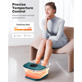 Foot Spa Bath Massager with Heat, Bubbles, Vibration, 16 Removeable Roller (not Motorized), Pedicure Foot Spa with 95-118℉ Temperature Control and Material Box for Feet at Home