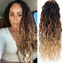 Faux Locs Crochet Hair 18 Inch Soft Locs 7Packs Boho Goddess Locs Crochet Hair with Curly Ends Pre-looped Crochet Locs for Black Women Dreadlock Synthetic Crochet Braids (OT3027, 18Inch(Pack of 7))