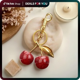 Keychain Cherry Bag Charms Purse，Key Chains Women Cute - Car key Accents for leather handbags，Adorable Add - ons for Your Essentials:_Gold_2-Pack
