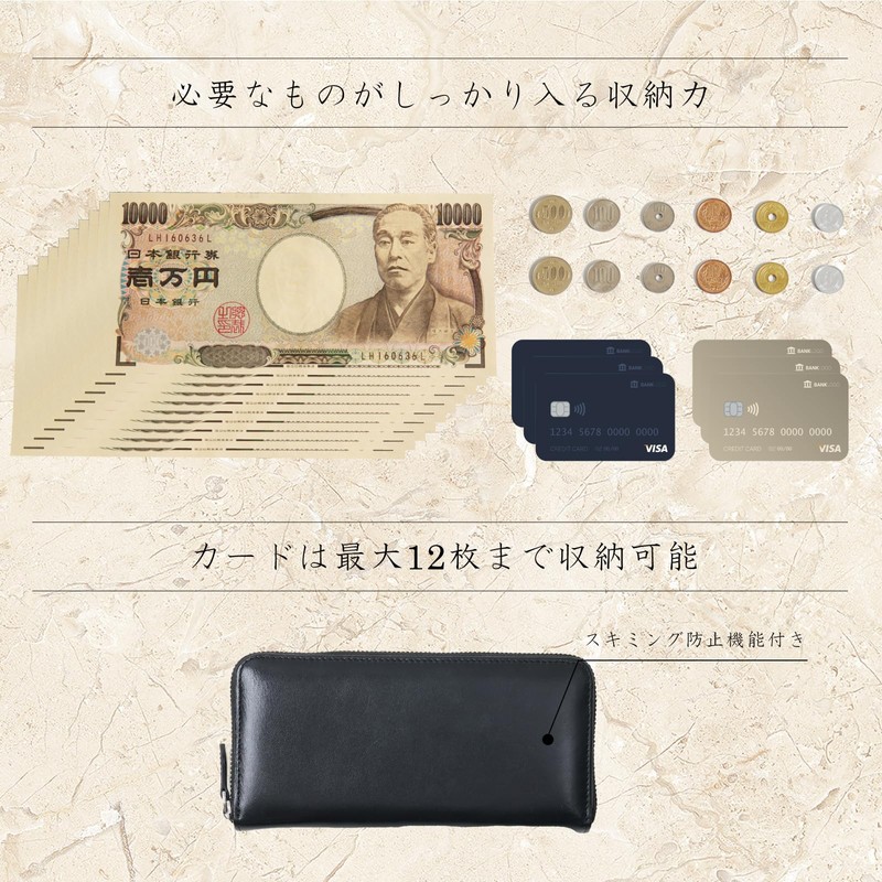 Gallery Qualier Men's Long Wallet, Japanese Brand, Sheep Tamponato Genuine